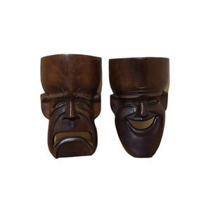 Set‎ Of 2 Vintage Wood Carved Face / Mask 12 Inches Wall Hanging Mask
